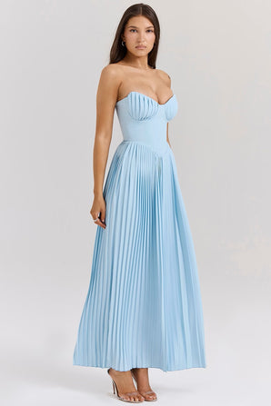 Mirella berry pleated georgette maxi dress Blue