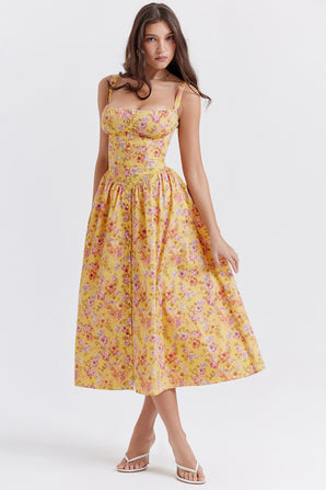 ISABELA YELLOW FLORAL MIDI DRESS