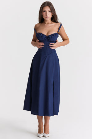 EMILY BLUE CORSET MIDI DRESS