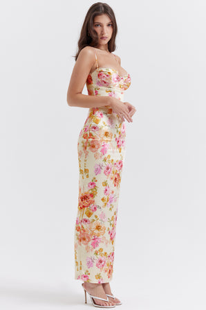 JOSSY
 VESTIDO MAXI FLORAL MARFIM