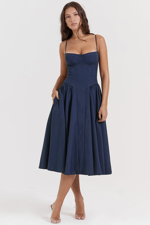 SAMARIA CORSET MIDI DRESS TAUPE BLUE