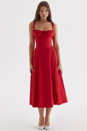 EMILY RED CORSET MIDI DRESS